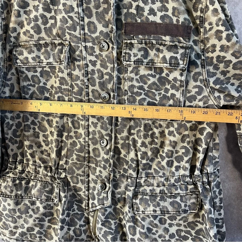 Free People Jacket Women XS Tan Military Field Animal Leopard Print Zip Button - Picture 11 of 14